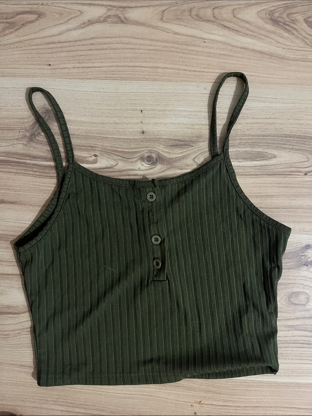 Olive Green Ribbed Button-Front Cami